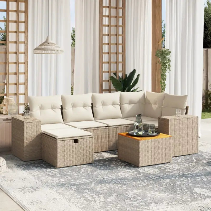 Loungeset van beige materiaal en gepoedercoat staal voor tuin | Afmetingen - beige en crèmekleurig / zonder
