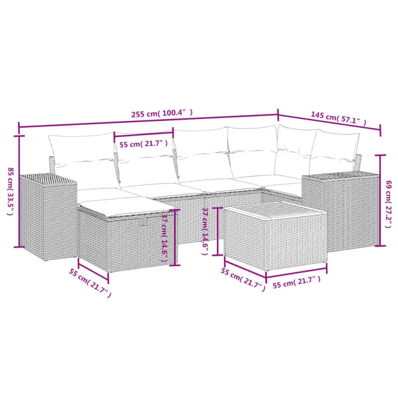 Loungeset van beige materiaal en gepoedercoat staal voor tuin | Afmetingen - Tuinsets