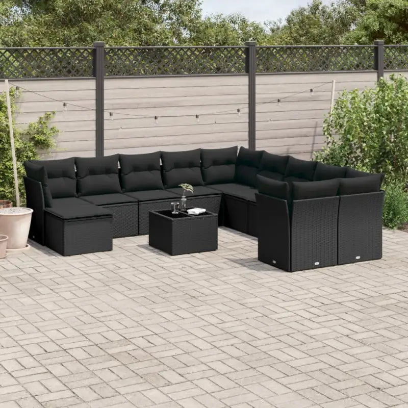 Loungeset van beige materiaal met gepoedercoat staal en afmetingen - Zwart / Met tafel - Tuinsets