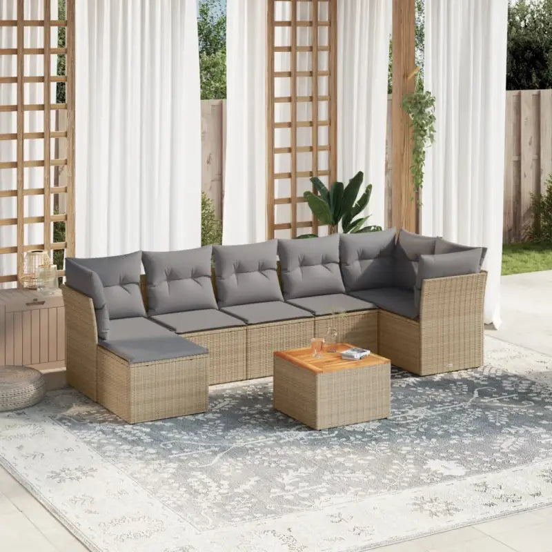 Loungeset van beige materiaal met gepoedercoat staal en afmetingen - Beige en grijs / 3x hoek + Tafel + 3x midden