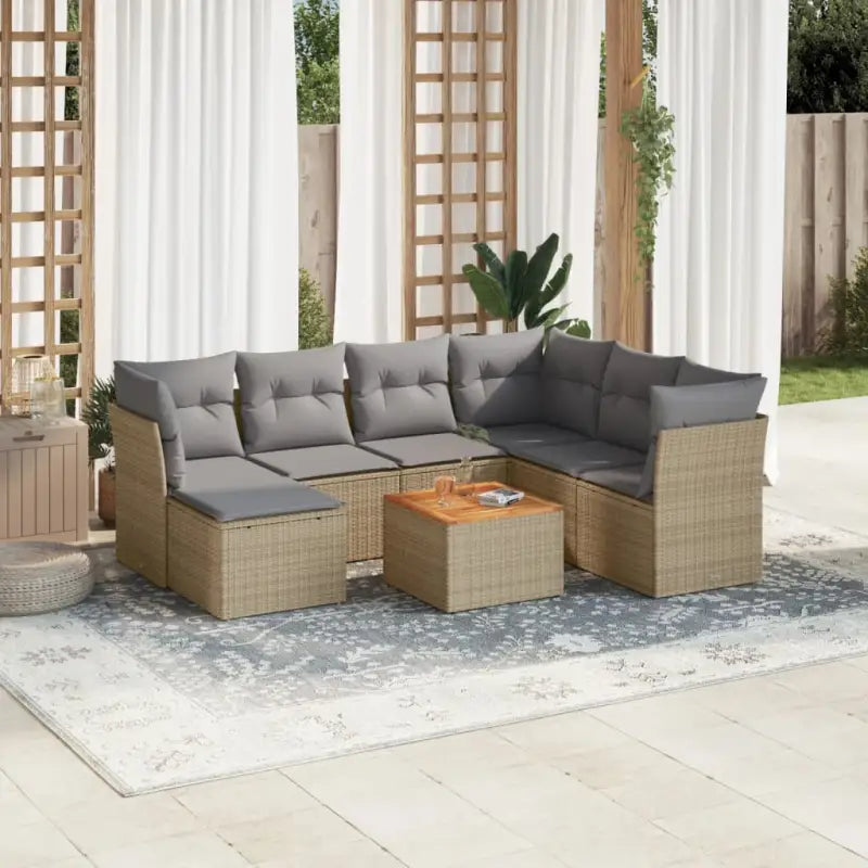 Loungeset van beige materiaal met gepoedercoat staal en afmetingen - Beige en grijs / 3x midden + Tafel + 3x hoek