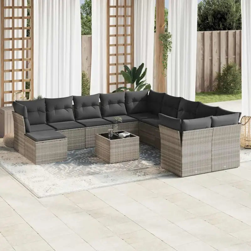 Loungeset van beige materiaal met gepoedercoat staal en afmetingen - Lichtgrijs / Met tafel - Tuinsets