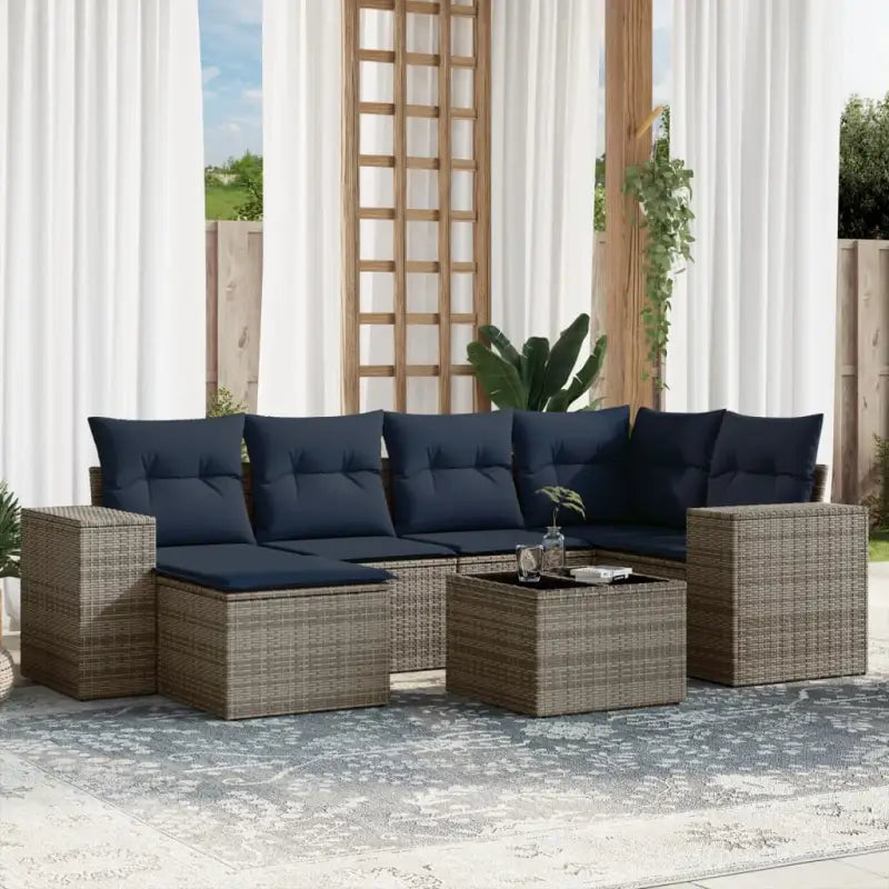 Loungeset van bruin materiaal en gepoedercoat staal met ruime afmetingen - Grijs / Met tafel - Tuinsets