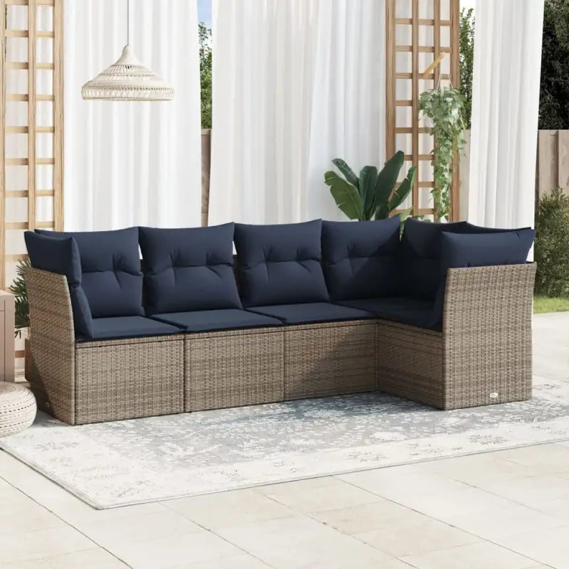 Loungeset van bruin materiaal en gepoedercoat staal voor buiten - Beige en grijs / Zonder tafel - Tuinsets