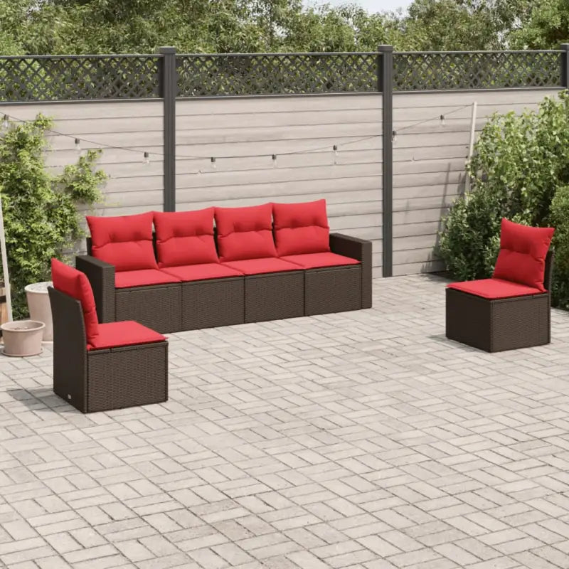 Loungeset van bruin materiaal en gepoedercoat staal voor je tuin - Bruin en rood / Zonder tafel - Tuinsets