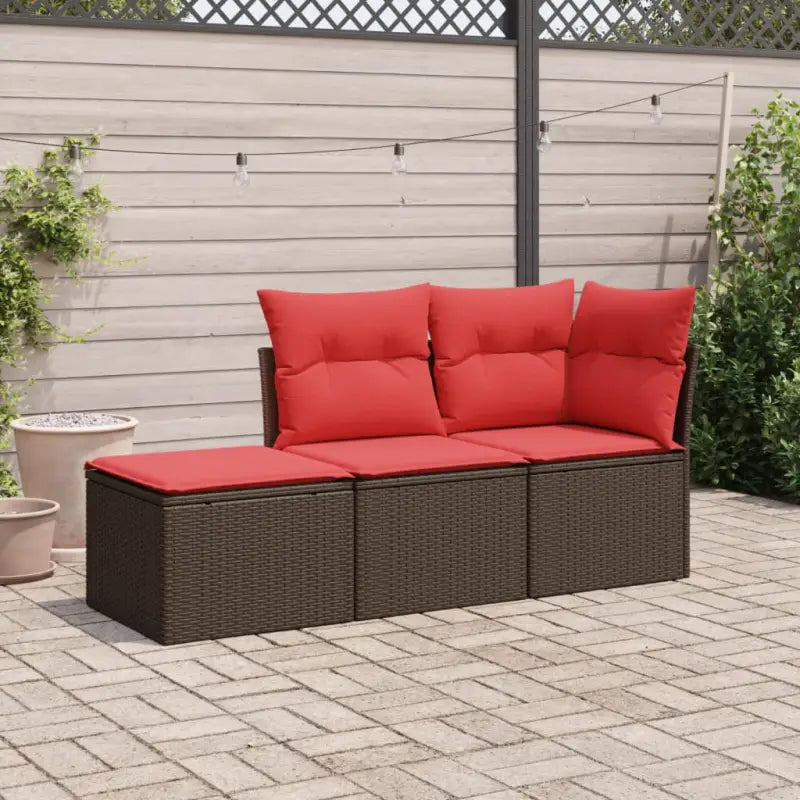 Loungeset van bruin materiaal en gepoedercoat staal voor tuin of terras - Bruin en rood - Tuinsets