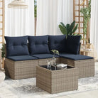 Loungeset van bruin materiaal met gepoedercoat staal en afmetingen - Beige en grijs / Met tafel - Tuinsets
