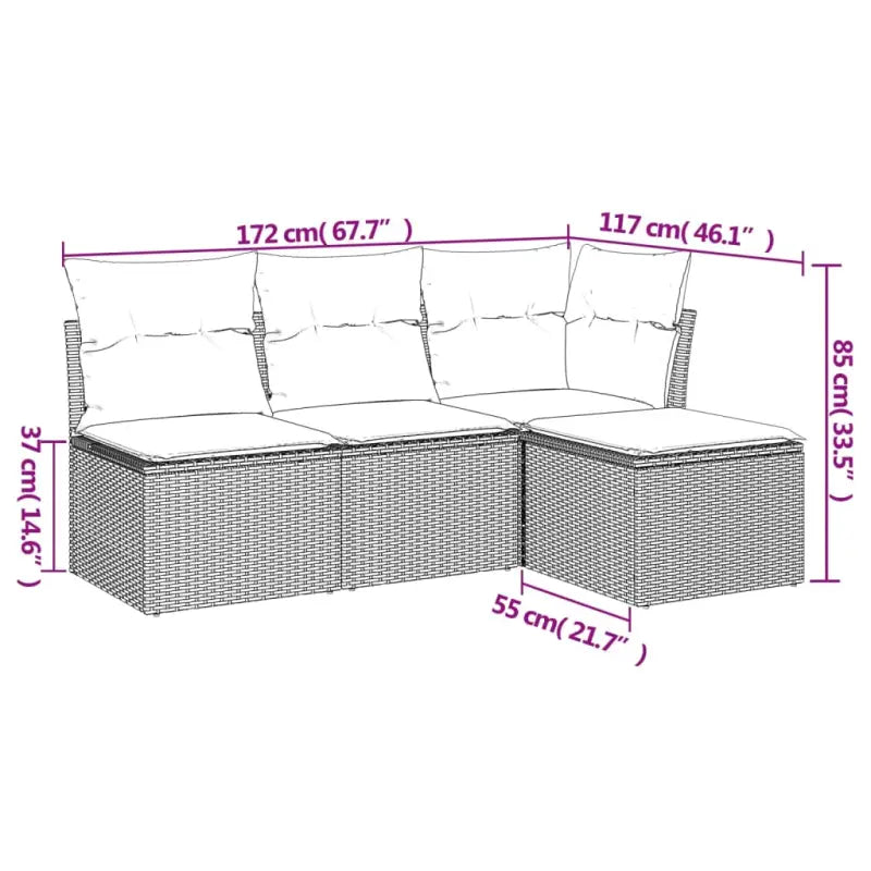 Loungeset van bruin materiaal met gepoedercoat staal en afmetingen - Tuinsets