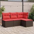 Loungeset van bruin materiaal met gepoedercoat staal en afmetingen - Bruin en rood / Zonder tafel - Tuinsets