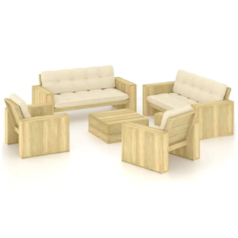 Loungeset van geïmpregneerd grenenhout voor in de tuin - Crème - Tuinsets