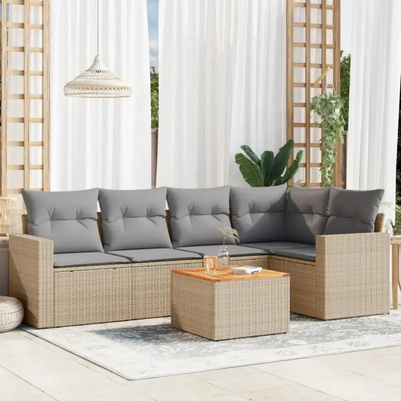 Loungeset van gemengd beige materiaal voor buiten ontspanning - Beige en grijs / Tafel + hoek + 2x midden - Tuinsets