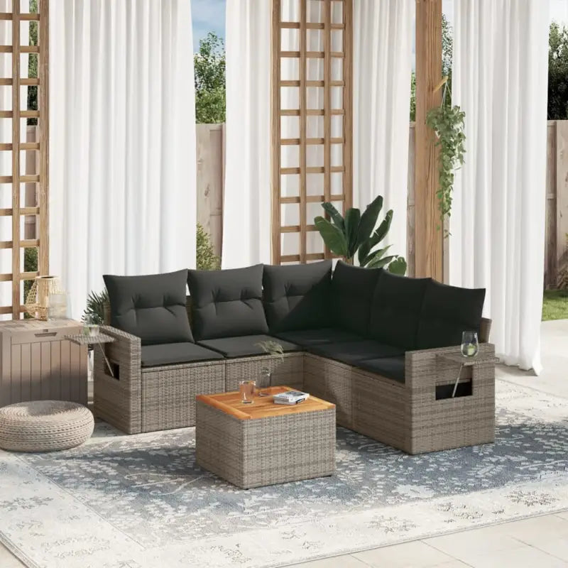 Loungeset van gemengd beige materiaal voor buiten ontspanning - Grijs / hoek + Tafel + 2x midden - Tuinsets