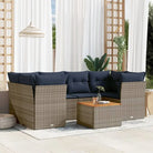 Loungeset van gepoedercoat staal en poly rattan voor buitengebruik - Grijs / Tafel + 2x midden + 4x hoek - Tuinsets