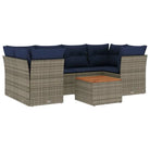 Loungeset van gepoedercoat staal en poly rattan voor buitengebruik - Grijs / Tafel + 2x midden + 4x hoek - Tuinsets