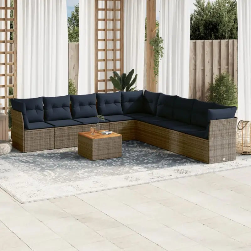 Loungeset van gepoedercoat staal en poly rattan voor tuin of terras - Grijs - Tuinsets