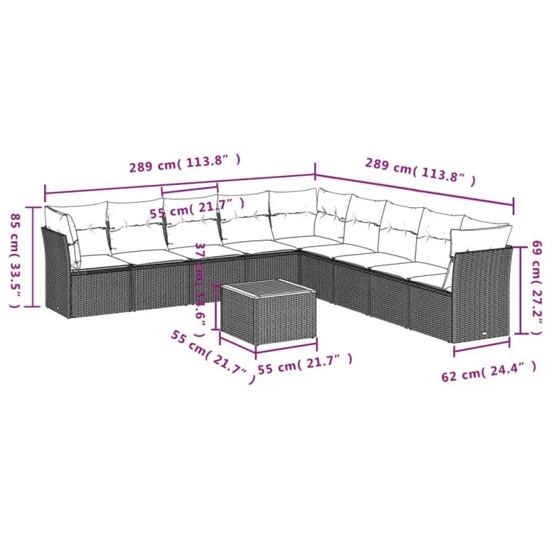 Loungeset van gepoedercoat staal en poly rattan voor tuin of terras - Tuinsets
