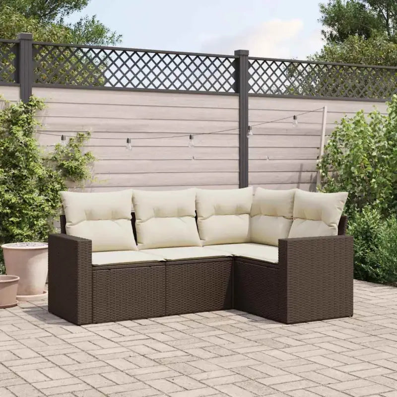 Loungeset van gepoedercoat staal voor tuin of terras in zwart materiaal - Bruin en crème / Zonder tafel - Tuinsets
