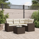 Loungeset van gepoedercoat staal voor tuin of terras in zwart materiaal - Bruin en crème / Met tafel - Tuinsets