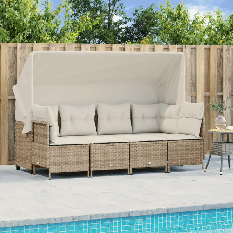Loungeset van gepoedercoated staal met beige materiaal voor tuin en terras - beige en crèmekleurig / met luifel