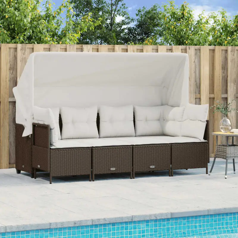 Loungeset van gepoedercoated staal met beige materiaal voor tuin en terras - Bruin / met luifel - Tuinsets