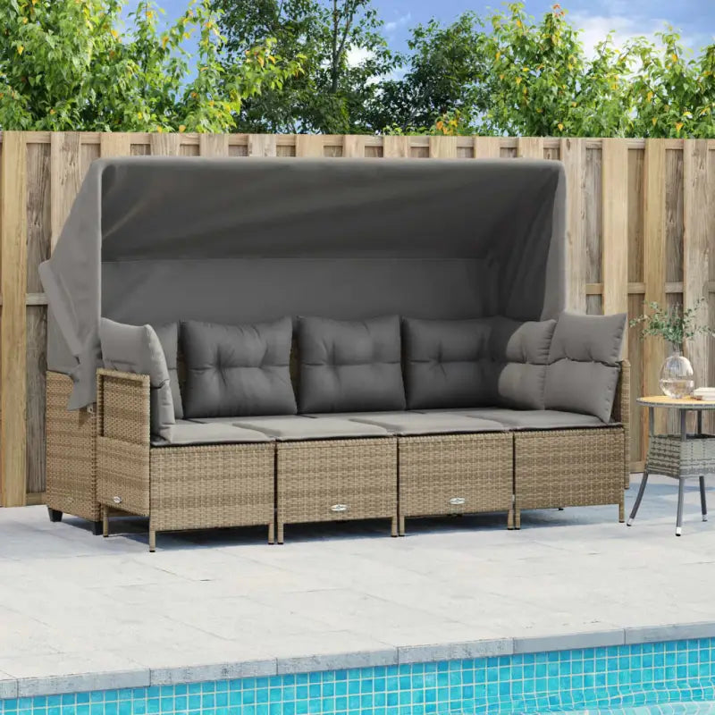 Loungeset van gepoedercoated staal met beige materiaal voor tuin en terras - Beige en grijs / met luifel - Tuinsets