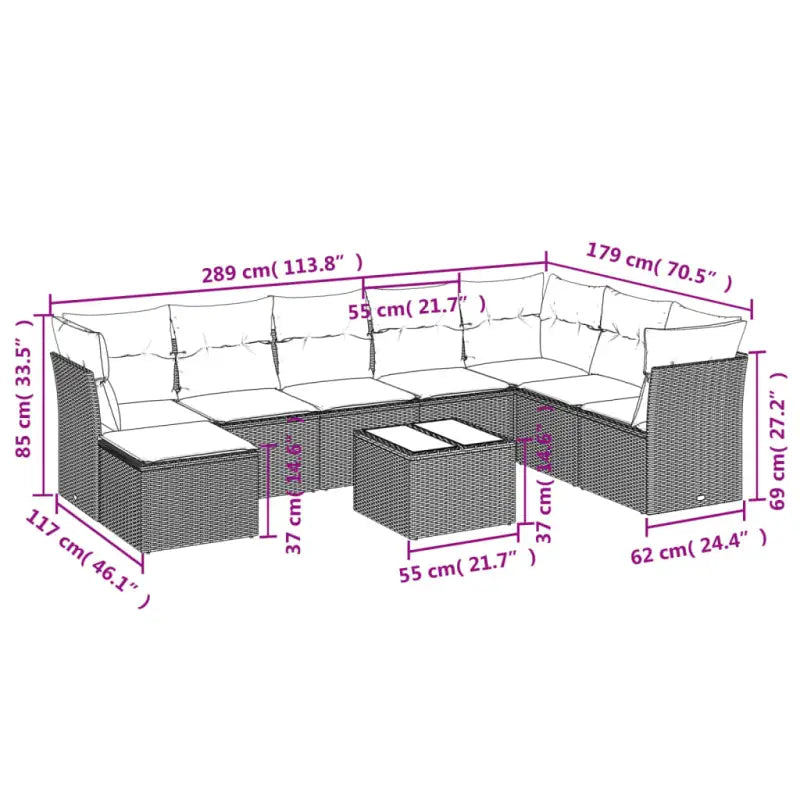 Loungeset van grijs materiaal en gepoedercoat staal voor je tuin - Tuinsets