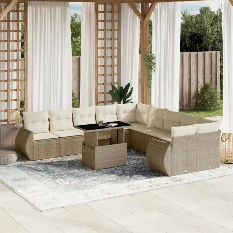 Loungeset van grijs materiaal en gepoedercoat staal voor tuin en terras - beige en crèmekleurig / Met tafel - Tuinsets