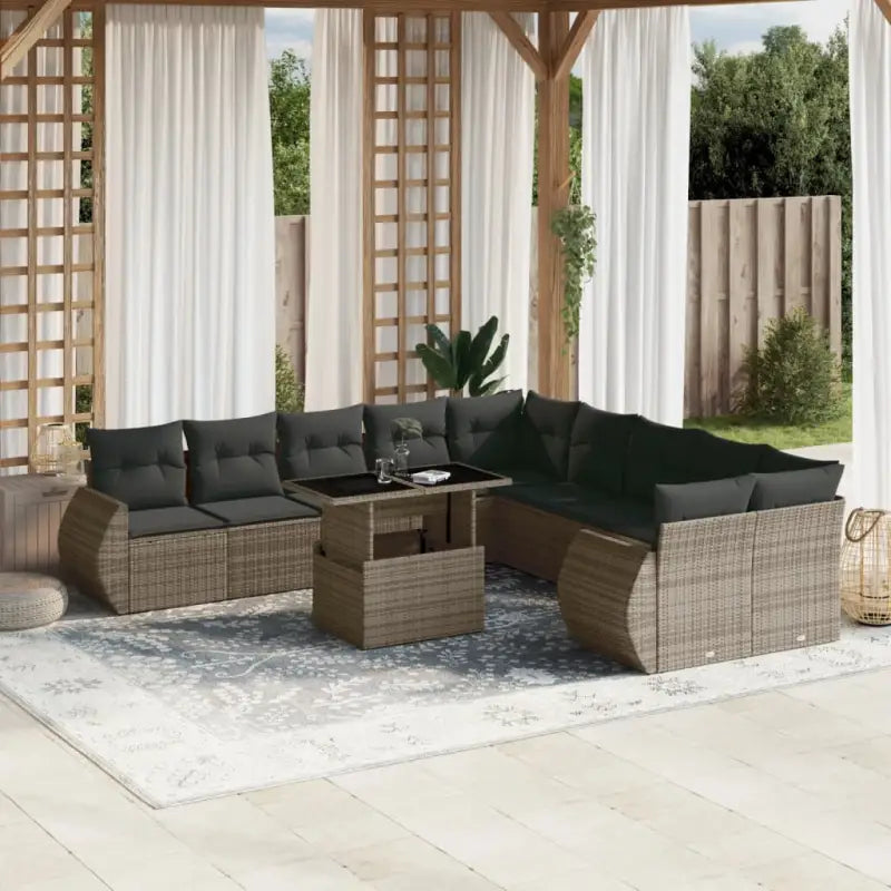 Loungeset van grijs materiaal en gepoedercoat staal voor tuin en terras - Grijs / Met tafel - Tuinsets