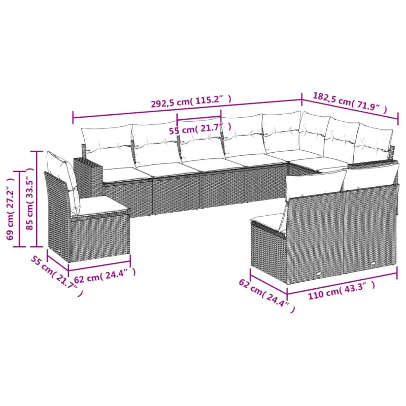 Loungeset van grijs materiaal met gepoedercoat staal afmetingen - Tuinsets