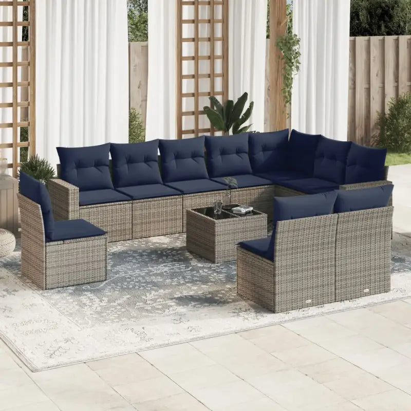 Loungeset van grijs materiaal met gepoedercoat staal afmetingen - Beige en grijs / Met tafel - Tuinsets
