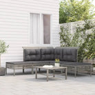Loungeset van grijs materiaal met gepoedercoat staal afmetingen - hoek + 2x midden + 2x voetensteun - Tuinsets
