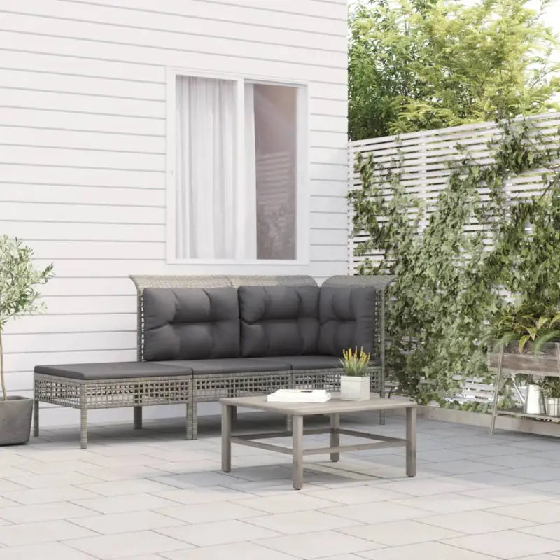 Loungeset van grijs materiaal met gepoedercoat staal afmetingen - hoek + midden + voetensteun - Tuinsets