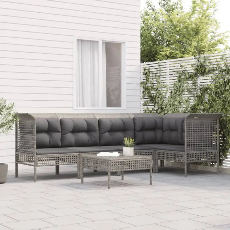 Loungeset van grijs materiaal met gepoedercoat staal en afmetingen - Tuinsets