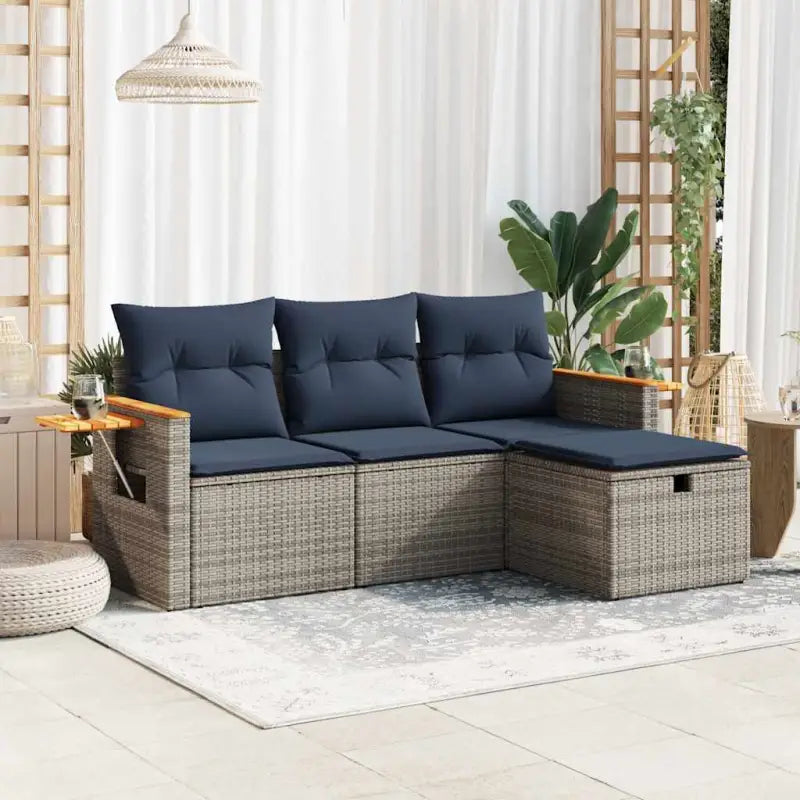Loungeset van grijs materiaal met gepoedercoat staal en afmetingen - Grijs / met opbergruimte - Tuinsets