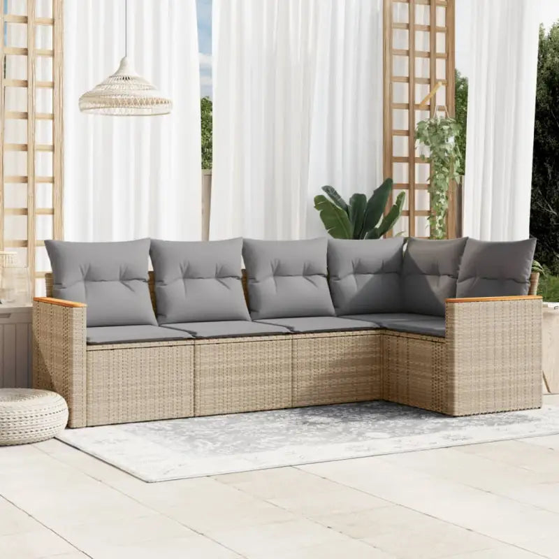 Loungeset van grijs materiaal met gepoedercoat staal en mooie afmetingen - Gemengd beige / Zonder tafel - Tuinsets