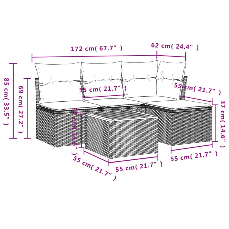 Loungeset van grijs materiaal met gepoedercoat staal en perfecte afmetingen - Tuinsets