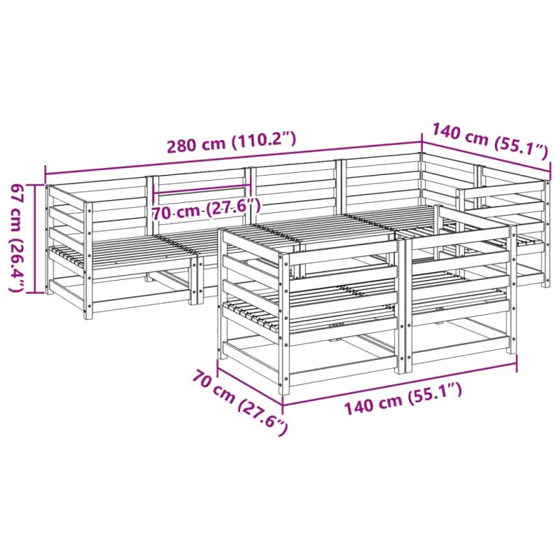 Loungeset van massief grenenhout met modulair ontwerp en comfortabele hoogte rugleuning - Tuinsets