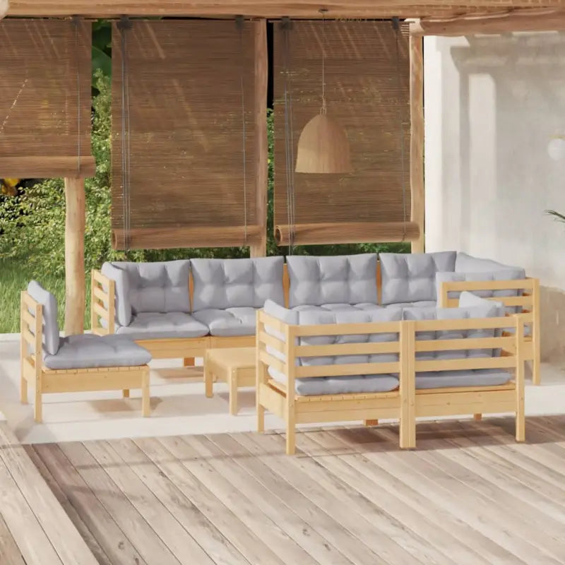 Loungeset van massief grenenhout met voetenbank en tafel voor tuinplezier - Bruin en grijs - Tuinsets