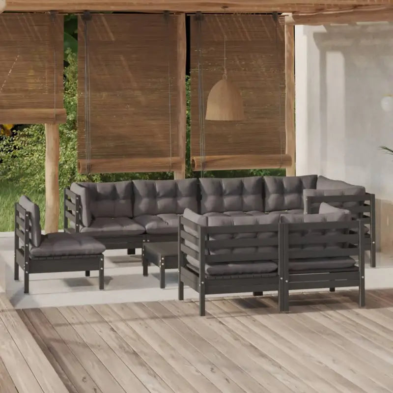 Loungeset van massief grenenhout met voetenbank en tafel voor tuinplezier - Zwart - Tuinsets