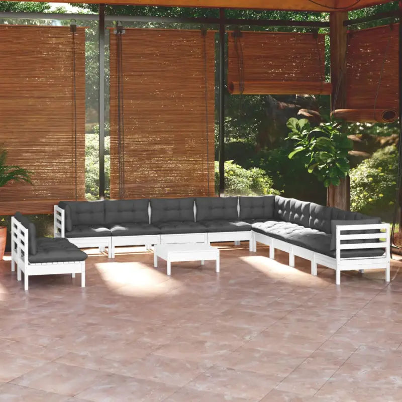Loungeset van massief grenenhout met voetenbank en tafel - Wit - Tuinsets