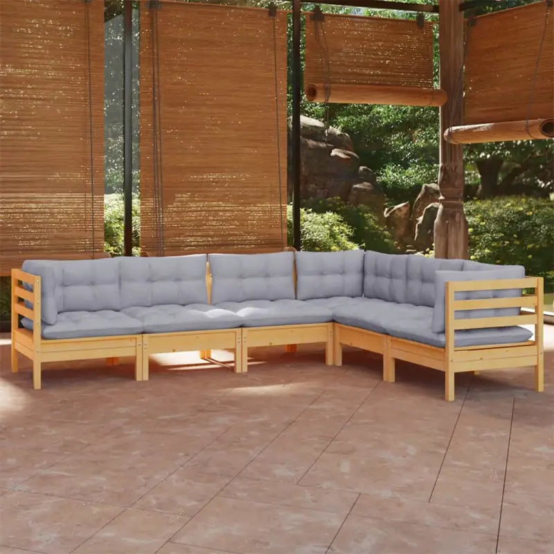 Loungeset van massief grenenhout voor tuin en ontspanning - Bruin en grijs - Tuinsets