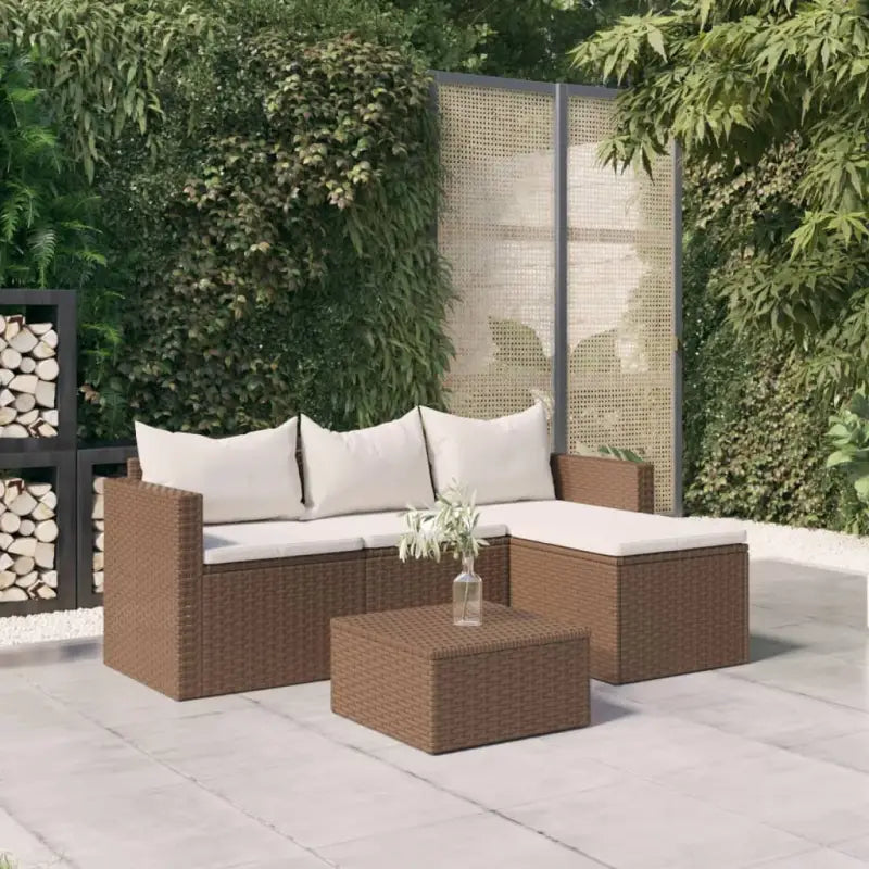 Loungeset van poly rattan en gepoedercoat staal in bruin materiaal - Tuinsets