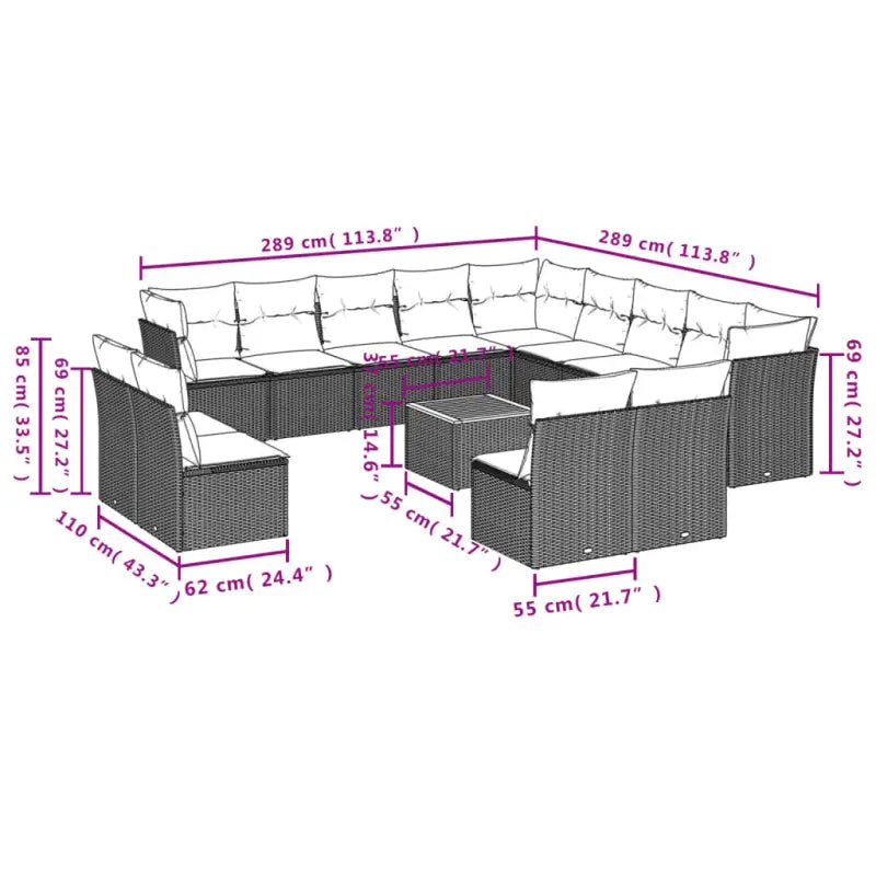 Loungeset van poly rattan en gepoedercoat staal met optimale afmetingen - Tuinsets