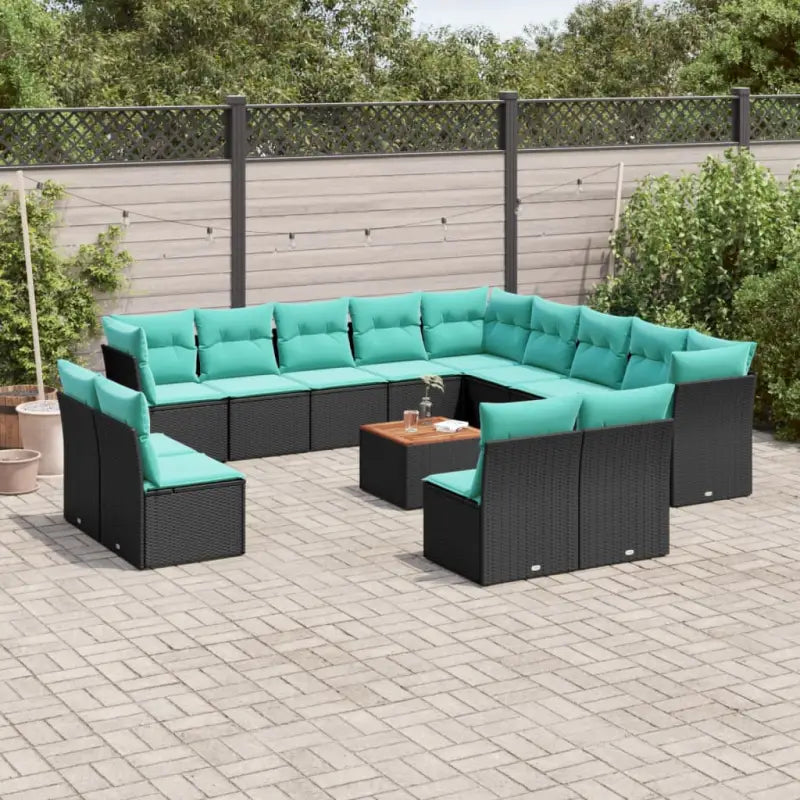 Loungeset van poly rattan en gepoedercoat staal met optimale afmetingen - Zwart en blauw - Tuinsets