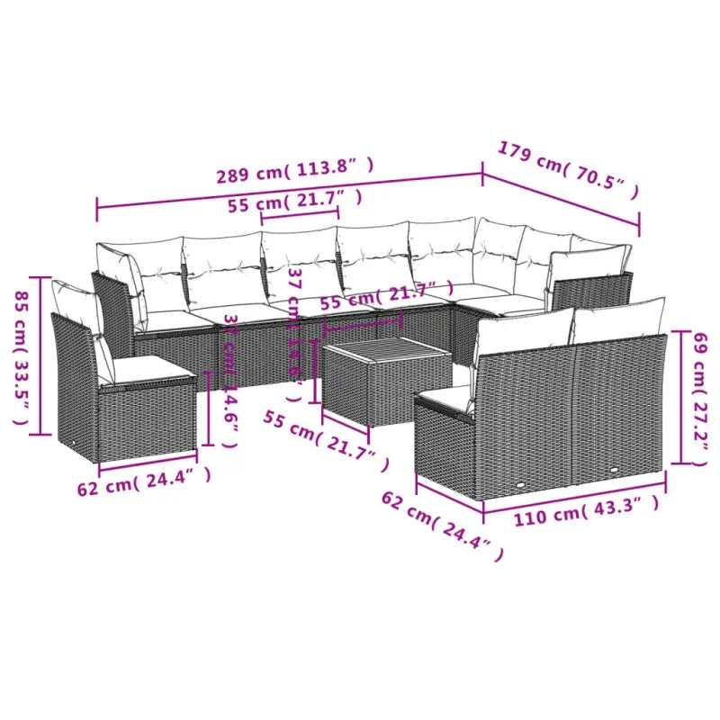 Loungeset van poly rattan en gepoedercoat staal voor buitengebruik - Tuinsets