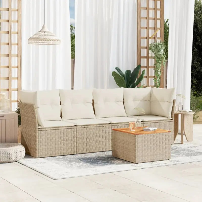 Loungeset van poly rattan en gepoedercoat staal voor tuin of terras - beige en crèmekleurig - Tuinsets