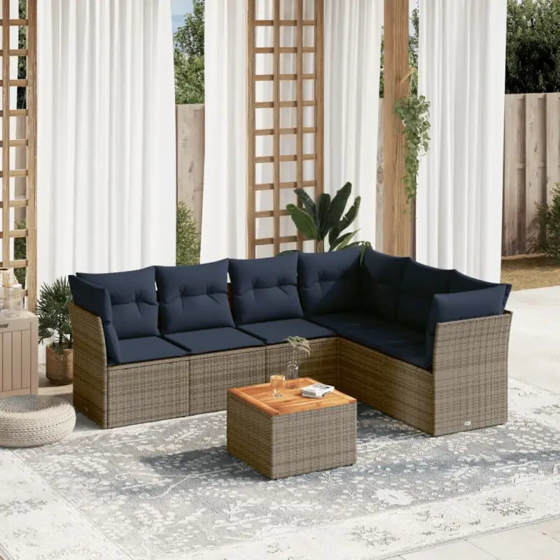 Loungeset van poly rattan en gepoedercoat staal voor tuin of terras - Grijs / hoek + Tafel + 2x midden - Tuinsets