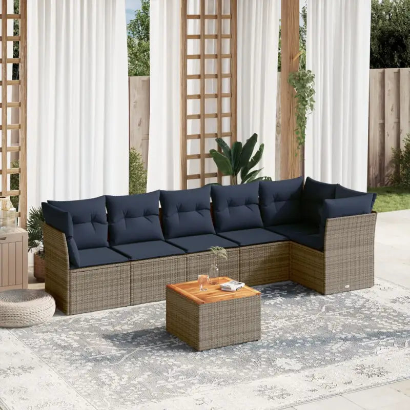 Loungeset van poly rattan en gepoedercoat staal voor tuin of terras - Grijs / Tafel + hoek + 2x midden - Tuinsets