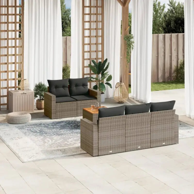 Loungeset van poly rattan en gepoedercoat staal voor tuin of terras - Grijs - Tuinsets