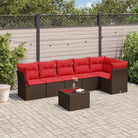 Loungeset van poly rattan met comfortabele zitervaring en gepoedercoat staal - Bruin en rood / Met tafel - Tuinsets